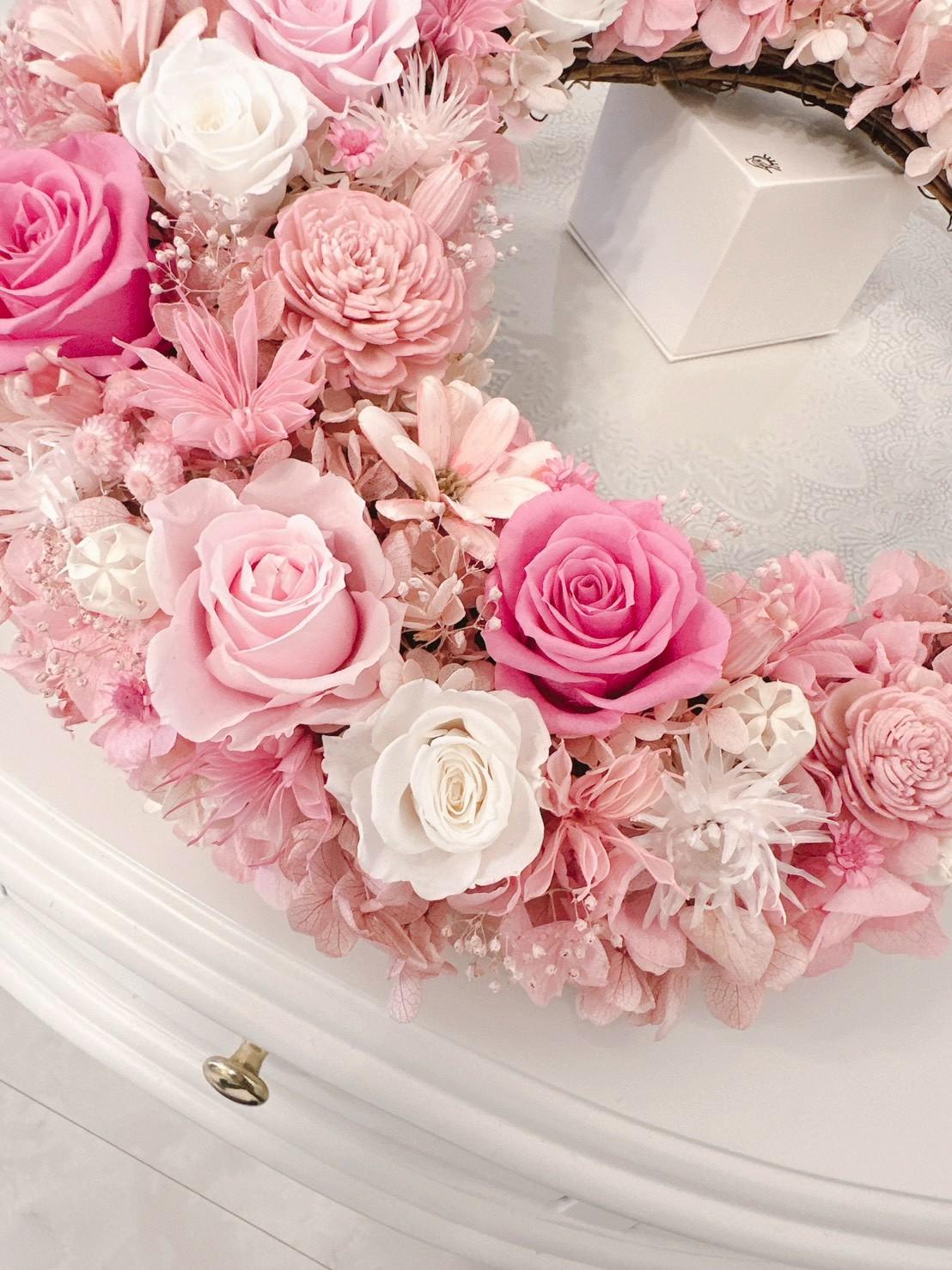 【人気 三日月リース】ロゼブロッサム クレセント 〜桃色の季節〜 結婚祝い ピンク 桜色 春限定2026 新作 ギフト | 9枚目